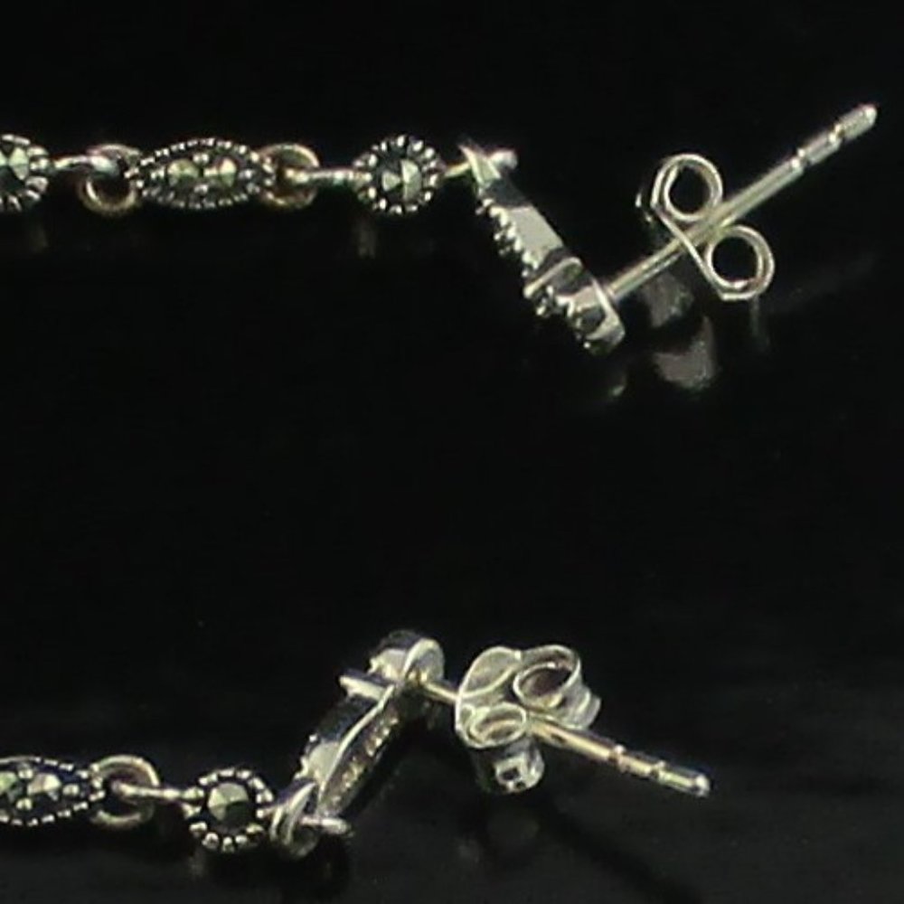 Blue Crystal & Marcasite Dangle Earrings - Picture 14 of 14